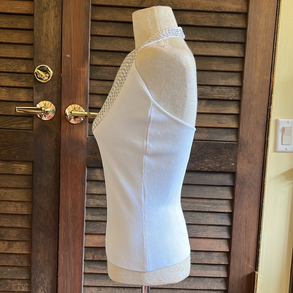 White Sequined Knit Halter Top - Picture 2 of 15